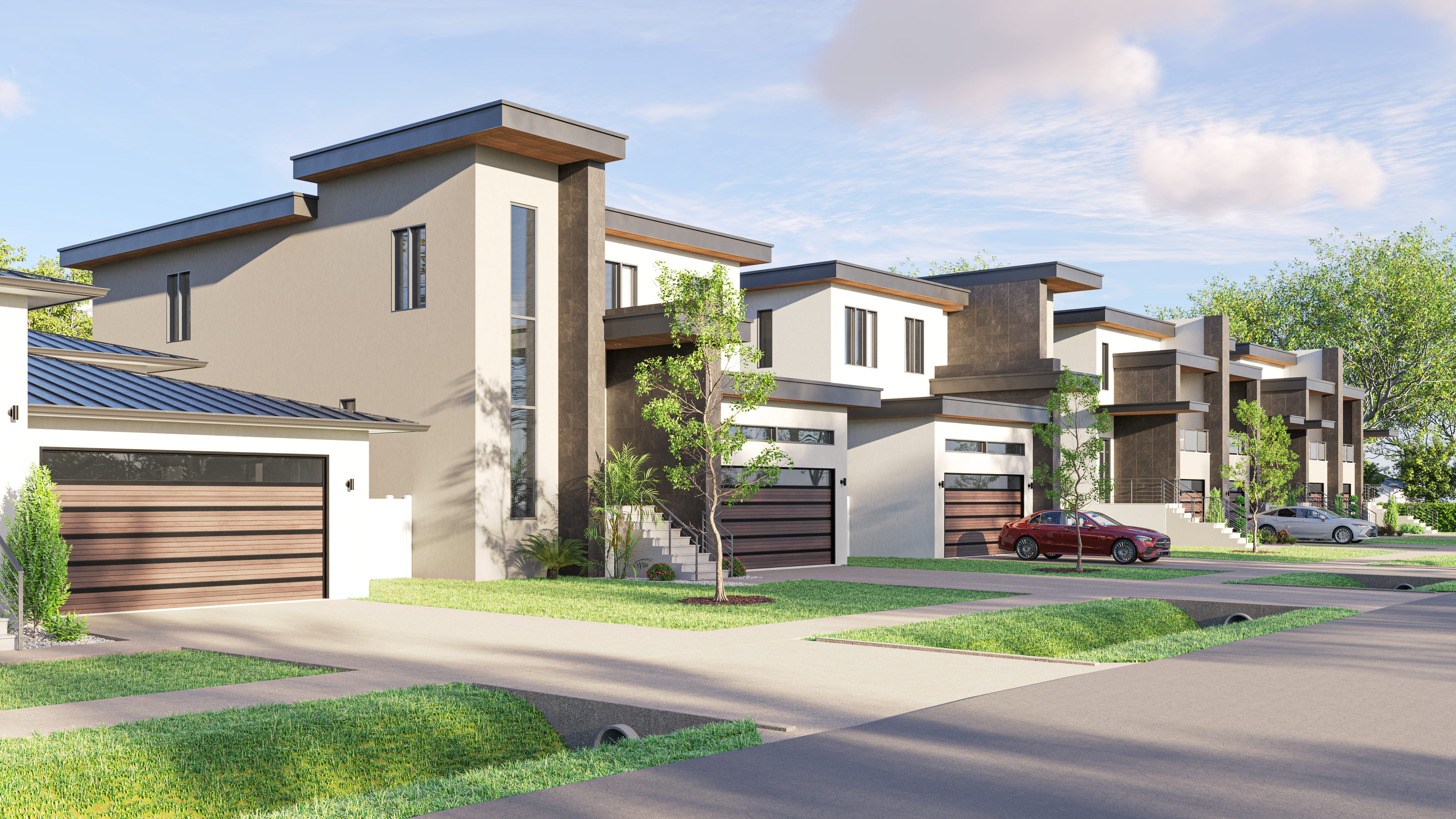 McElroy Residences exterior — modern facade with private garage and entry